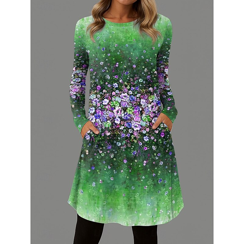 Women's Mini Dress T Shirt Dress Tee Dress A Line Dress Vacation Casual Daily Date Regular Fit Floral Graphic Long Sleeve Crew Neck Blue Purple Green Summer Spring Fall Winter2
