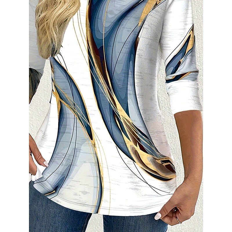 Women's T Shirt Ombre Graphic Abstract Vintage Fashion Stylish Long Sleeve Crew Neck Regular Tops Daily Weekend Print Dusty Blue Spring Fall Winter3