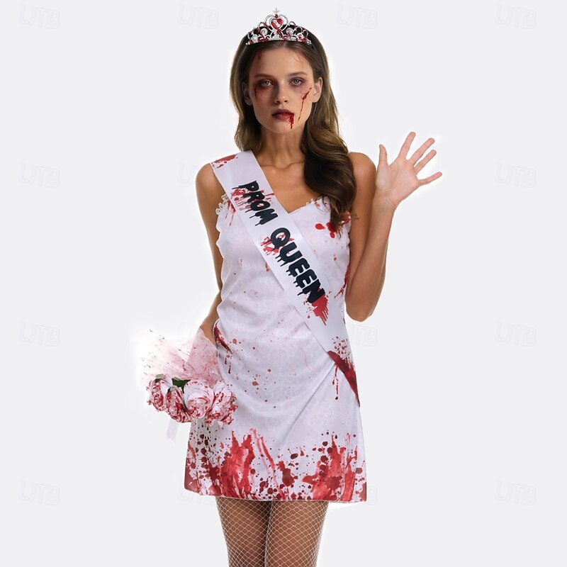 Zombie Ghost Bride Prom Queen Halloween Dress Fancy Costume Horror Scary Costume Adults' Women's Halloween Carnival Performance Party Easy Halloween Costumes Dress Up2
