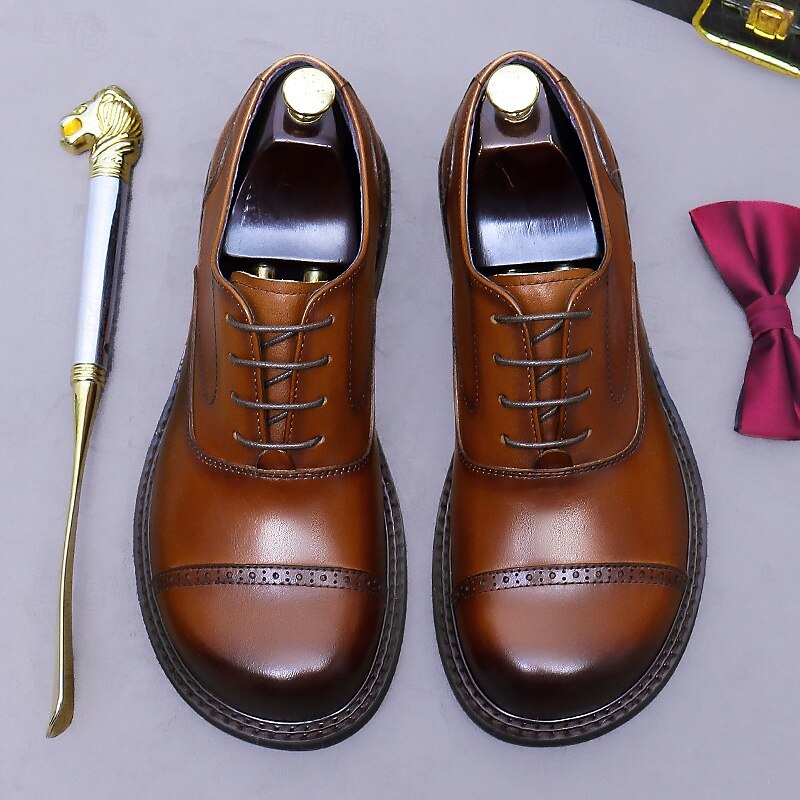 Men's Genuine Leather Oxford Cap Toe Dress Shoes- First Layer Cowhide Formal Lace-Up Classic Business Shoes for Office, Weddings, and Professional Attire4