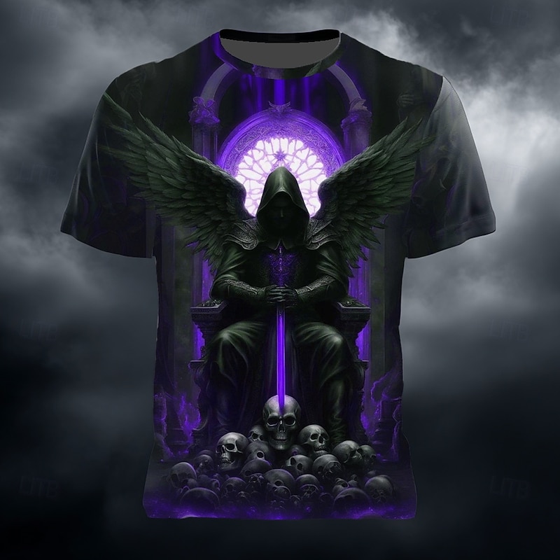 Halloween Men's Optical Illusion Grim Reaper 3D Reaper T Shirt Short Sleeve T shirt 3D Print Crew Neck Shirt Exaggerated Designer Horror Party Street Holiday Yellow Red Purple Summer Spring All2