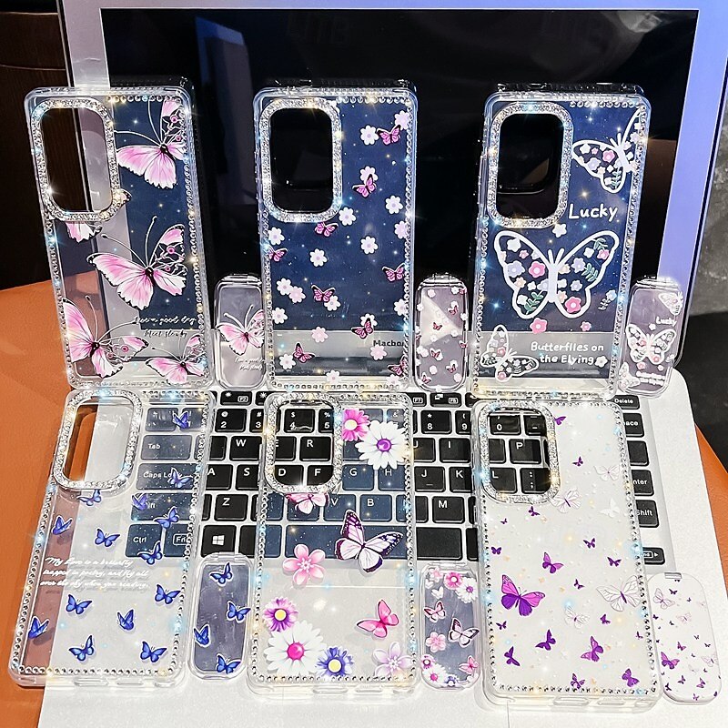 Phone Case For Samsung Galaxy S25 S24 Ultra Plus S24 FE S23 A16 A55 5G A35 5G A15 Back Cover Mirror Kickstand Shockproof Butterfly Silicone
