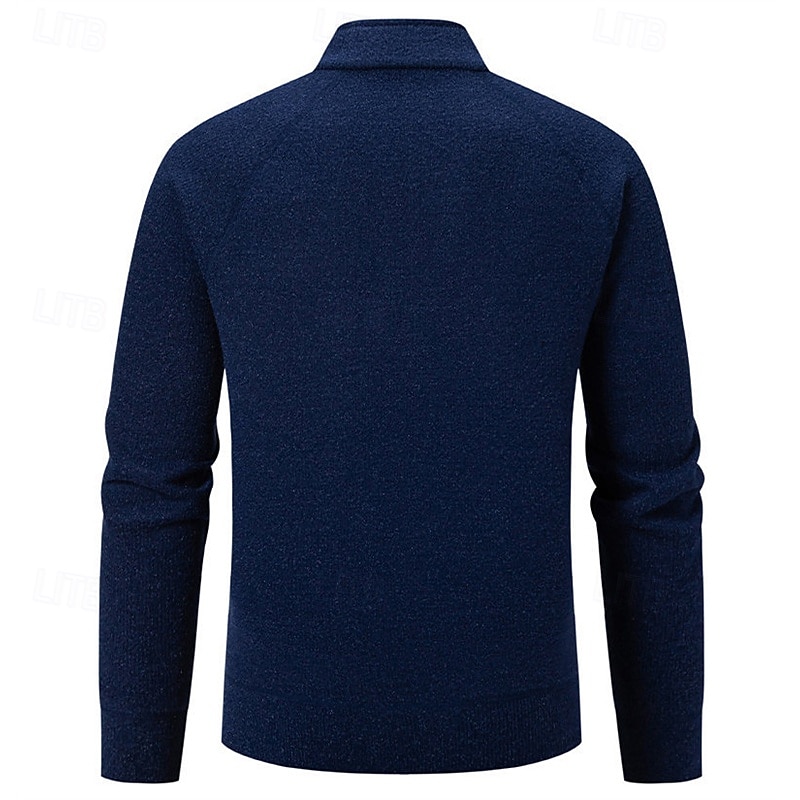 Men's Pullover Sweater Jumper Knit Sweater Ribbed Knit Regular Tops Knitted Plain Quarter Zip Fashion Basic Vacation Daily Wear Clothing Apparel Fall Winter Black White S M L3
