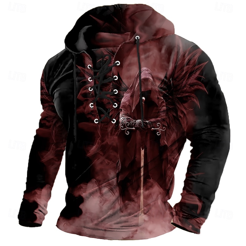 Halloween Men's Grim Reaper 3D Print Reaper Sweatshirt Punk Exaggerated Long Sleeve Crew Neck Club Streetwear Lake blue Black Drawstring Fall Winter Designer3