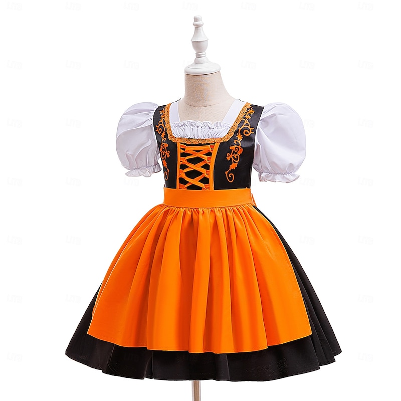 Kids Girls' Party Dress Color Block Short Sleeve Special Occasion Halloween Party Halloween Custome Sweet Polyester Summer Spring Fall 6-12 Y Orange3