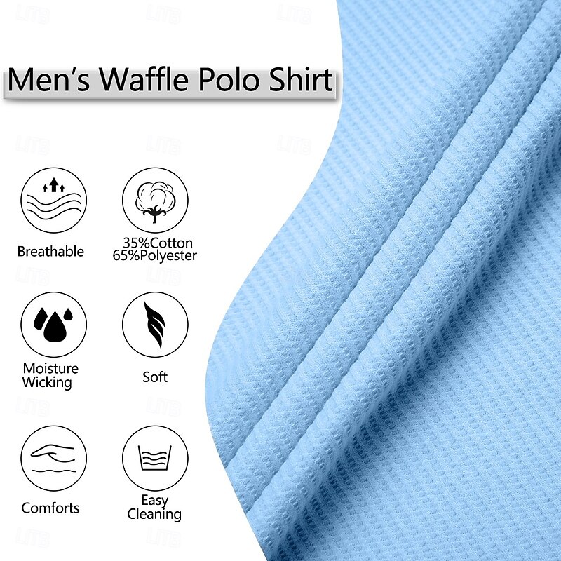 Men's Golf Shirt Waffle Knit Polo Shirt Business Casual Classic Short Sleeve Fashion Modern Solid Color Buttons Summer Spring Yellow Navy Blue Blue Khaki Golf Shirt3