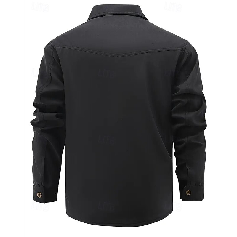 Men's Lightweight Jacket Cargo Jacket Casual Jacket Vacation Daily Breathable Pocket Fall Winter Plain Fashion Classic Lapel Regular Black Blue Khaki Jacket2