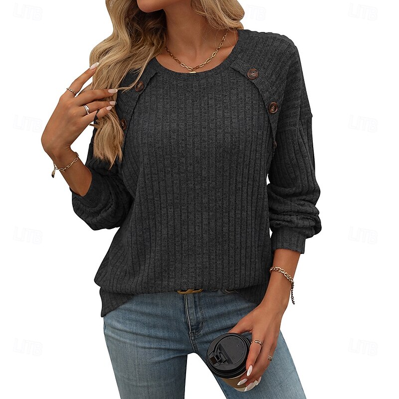 Women's Blouse Solid Color Elegant Vintage Tropical Long Sleeve Crew Neck Regular Tops Work Daily Ruched Buttons claret Royal Blue Army Green Dark Gray Spring Fall Winter2