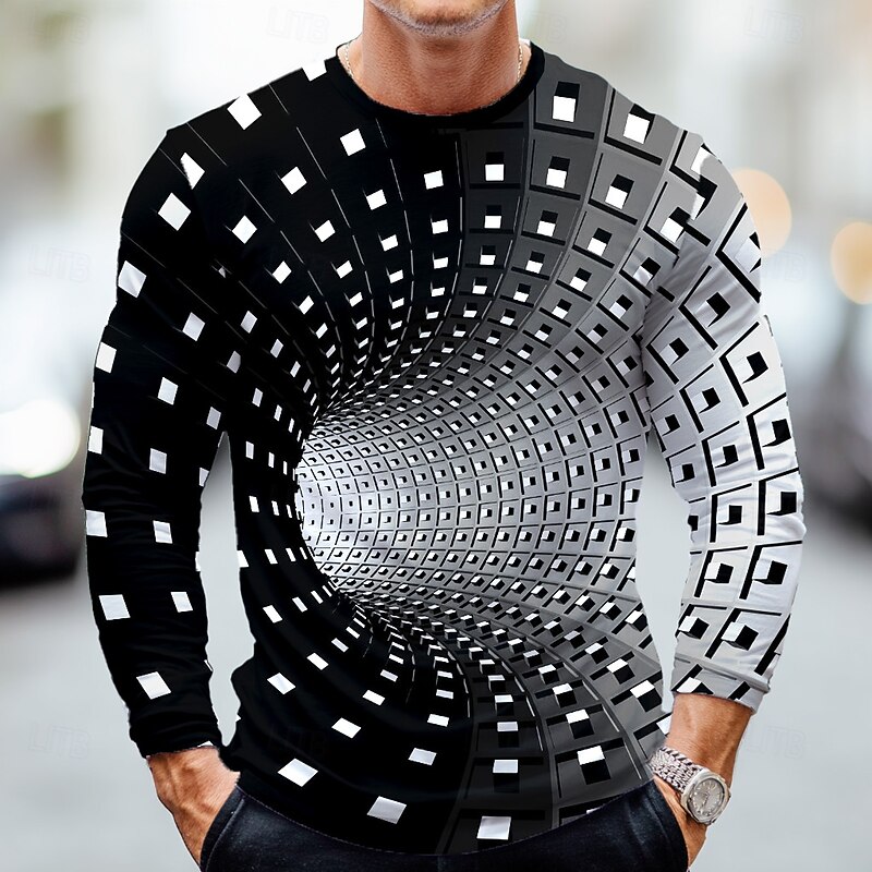 Men's Optical Illusion 3D T Shirt Long Sleeve T shirt 3D Print Crew Neck Shirt Fashion Exaggerated Street Daily Black Blue Green Summer Spring Fall Clothing Apparel S M L XL XXL XXXL