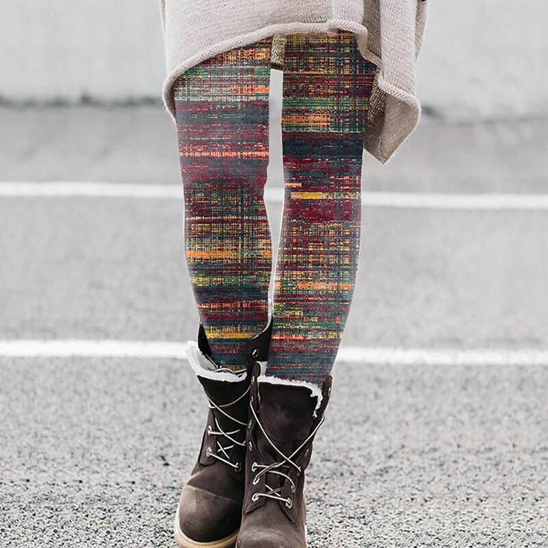 Women's Leggings Vacation Vintage Ethnic Style Ankle-Length High Waist Graphic Abstract 3D Print Quick Dry Breathability Soft Stretchy Outdoor Home Causal Yellow Blue Brown Coffee Fall Slim Fit