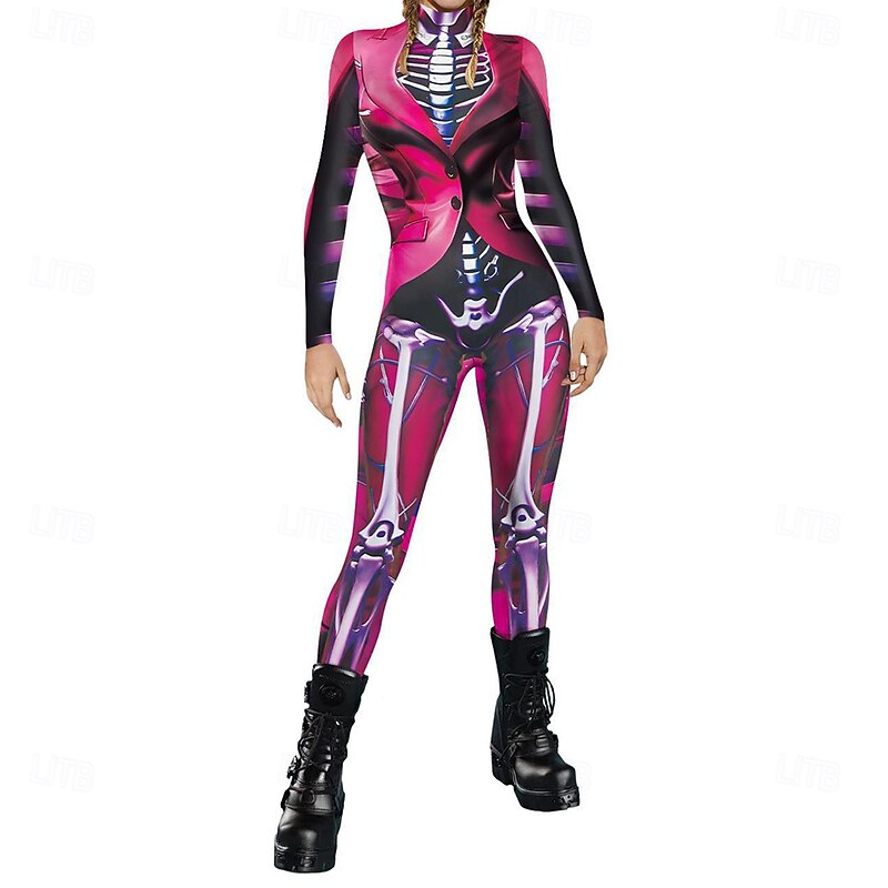Patterned Zentai Suits Cosplay Costume Bodysuit Printing Carnival Costume Full Body Suit Women's Sexy Costume Halloween 3D Skeleton Costume for Performance Party Masquerade Adults'3