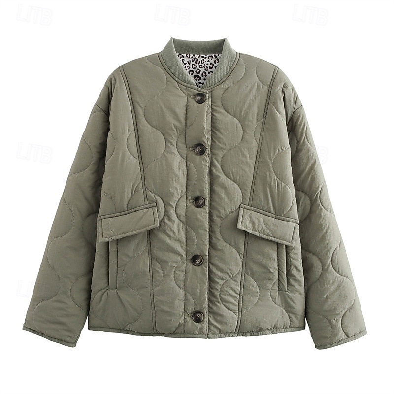 Women's Winter Jacket Coat Warm Comfortable Pocket Fashion Modern Casual Plain Going out Weekend Single Breasted Regular Stand Collar Regular Fit Long Sleeve Outerwear Army Green Winter