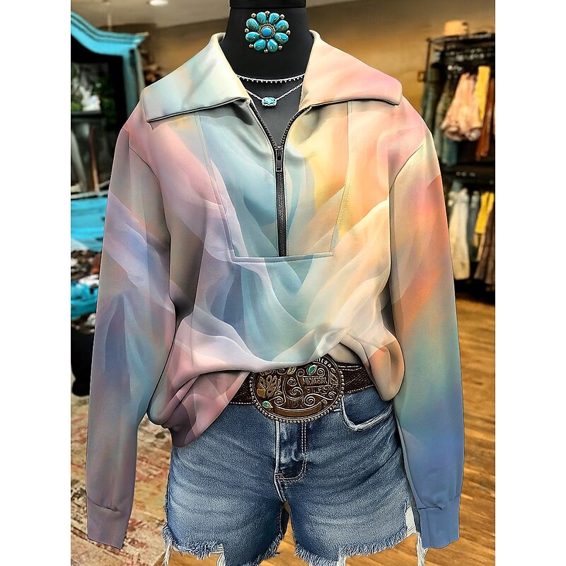 Women's Sweatshirts Graphic Geometric Abstract Casual Long Sleeve V Neck Regular Tops Street Dailywear Casual Yellow Pink Blue Purple Fall Winter