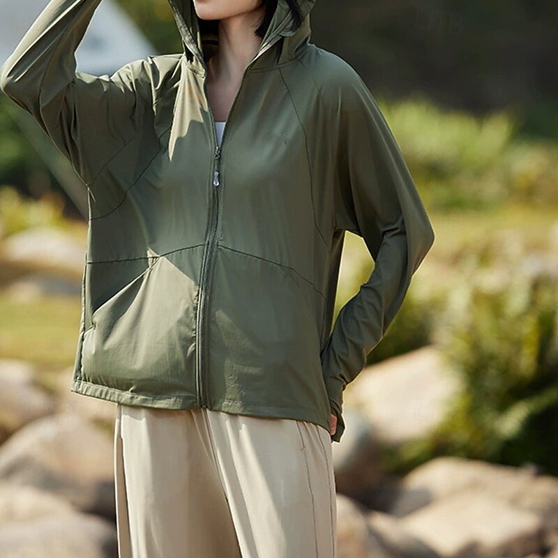 Women's Casual Jacket Sun Protection Comfortable Zipper Pocket Fashion Outdoor Plain Going out Weekend Zipper Regular Hooded Regular Fit Long Sleeve Outerwear Black White Pink Summer4