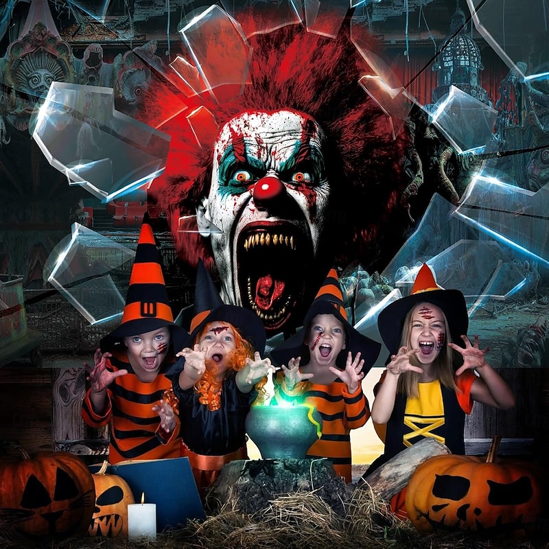 Halloween Garage Door Cover Large Hanging Backdrop Clown Bloodstains Psychedelic Dark Party Outdoor Shooting Backgrounds Front Door Home Decor2
