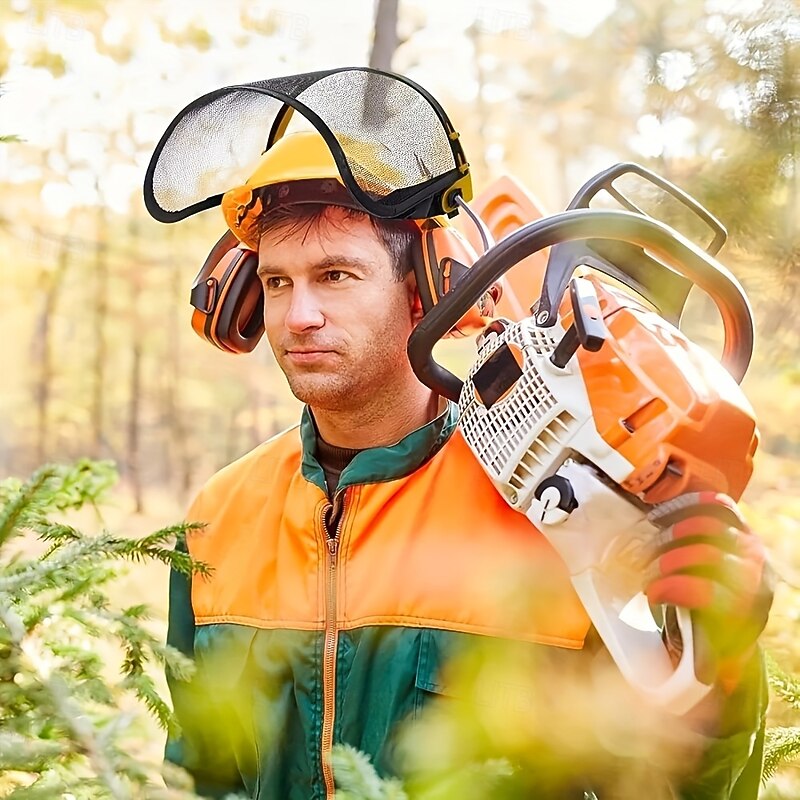 Heavy-Duty Industrial Safety Mask with Impact-Resistant Face Shield Adjustable Headband & Washable Sweatband - for Grinding, Construction, Workshop, Gardening - Compatible with Chainsaws, Hedge Trim2