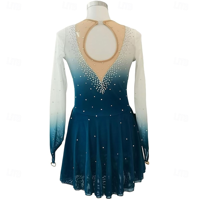 Figure Skating Dress Girls' Long Sleeves Competition Elegant Handmade Crystal Womens3