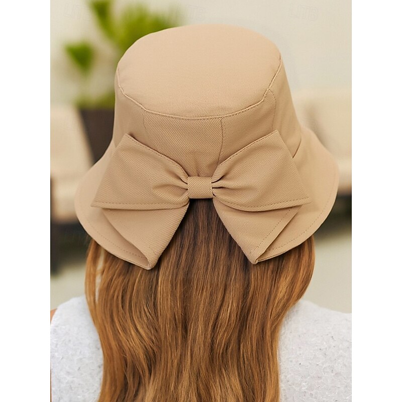 Women's Bowknot Bucket Hat – Lightweight Wide Brim Polyester Sun Hat for Outdoor Travel, Beach and Summer Casual Wear