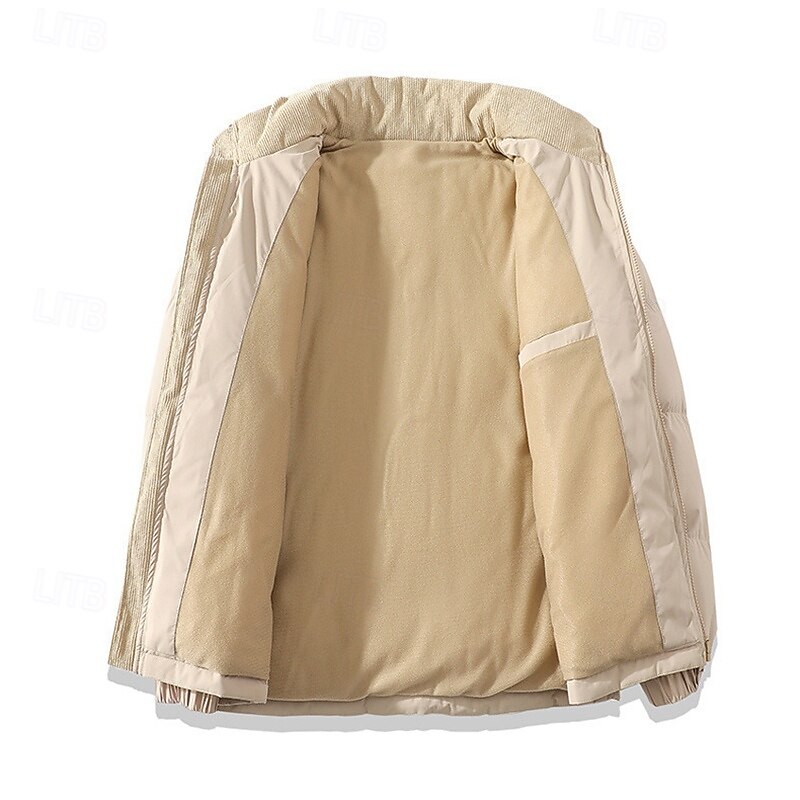 Men's Winter Coat Puffer Jacket Padded Jacket Pocket Polyster Vacation Daily Wear Date Regular Fashion Casual Comfortable Thermal Warm Fall & Winter Solid / Plain Color Black Pink Navy Blue Brown2