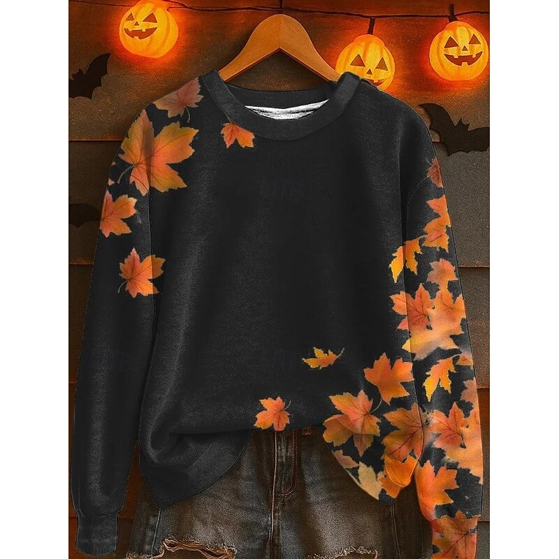 Women's Pullover Sweatshirt Floral Graphic Fashion Casual Long Sleeve Crew Neck Regular Tops Street Dailywear Casual Print Black Orange Beige Fall Winter2