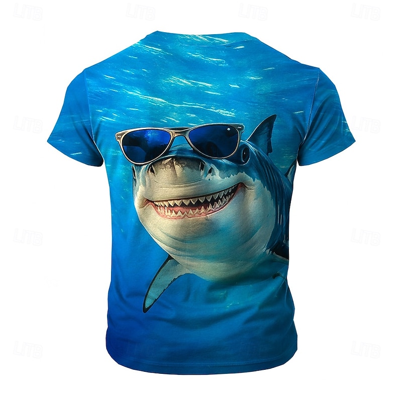 Men's Shark 3D Funny T Shirt Short Sleeve T shirt 3D Print Crew Neck Shirt Exaggerated Designer Party Holiday Blue Summer Spring Clothing Apparel S M L XL XXL XXXL2