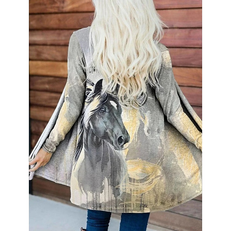 Women's Casual Jacket Warm Comfortable Irregular Hem Open Front Elegant Vintage Fashion Modern Animal Street Casual Athleisure Daily Long Collarless Loose Fit Long Sleeve Outerwear White Blue Brown3