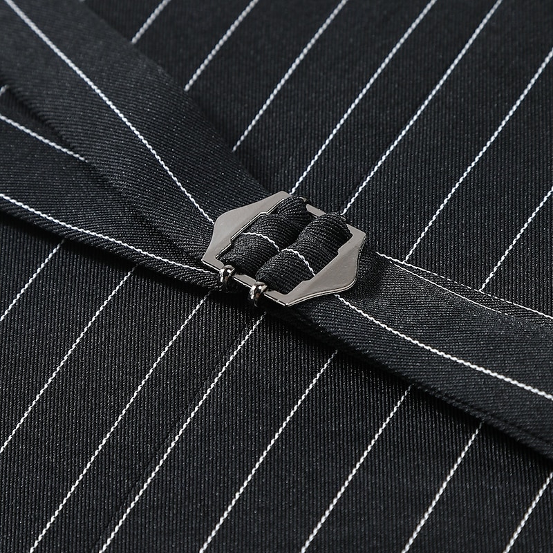 Men's Waistcoat Cocktail Attire Formal Casual Vintage Fashion Spring Spring &  Fall Buttons Polyester Comfortable Plain Striped Double Breasted U Neck Slim Fit Black Vest4