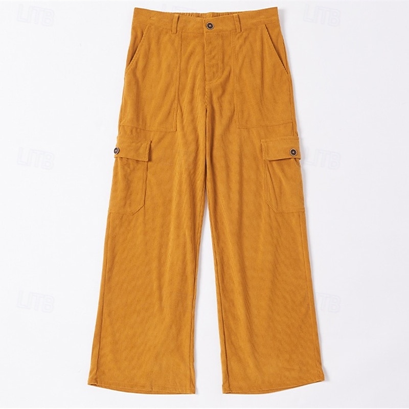 Men's Cargo Pants Corduroy Pants Trousers Buttons Multi Pocket Plain Wearable Outdoor Daily Camping & Hiking Fashion Classic Black Brown2