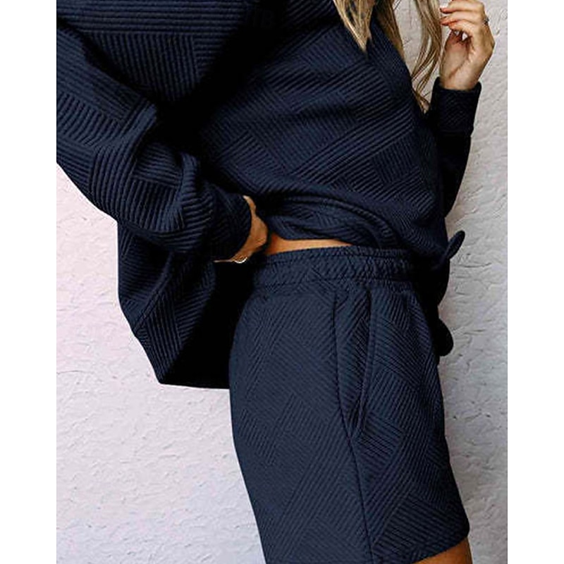 Women's Sports Fashion Shorts Sets Bolero Top Sweatshirt Long Sleeve Crew Neck Solid Color Drawstring Vacation Casual Daily Black White Yellow Spring Regular Fit4