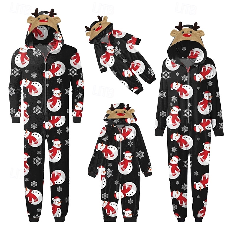 Family Christmas Jumpsuit Christmas Pattern Home Print Black White Dark Red Long Sleeve Adorable Matching Outfits4