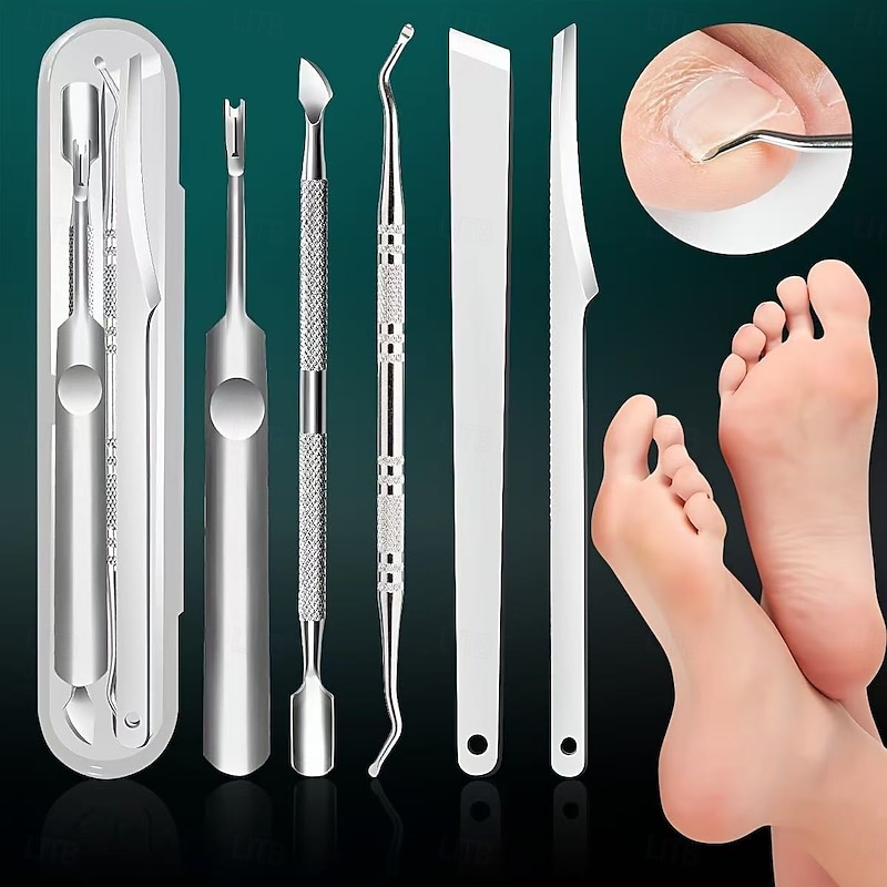 5 in 1 Stainless Steel Ingrown Toenail Tool Set, Professional Pedicure Kit with Nail File and Lifter, Safe Surgical Grade Toenail Treatment & Cleaning Tools for Pain Relief4