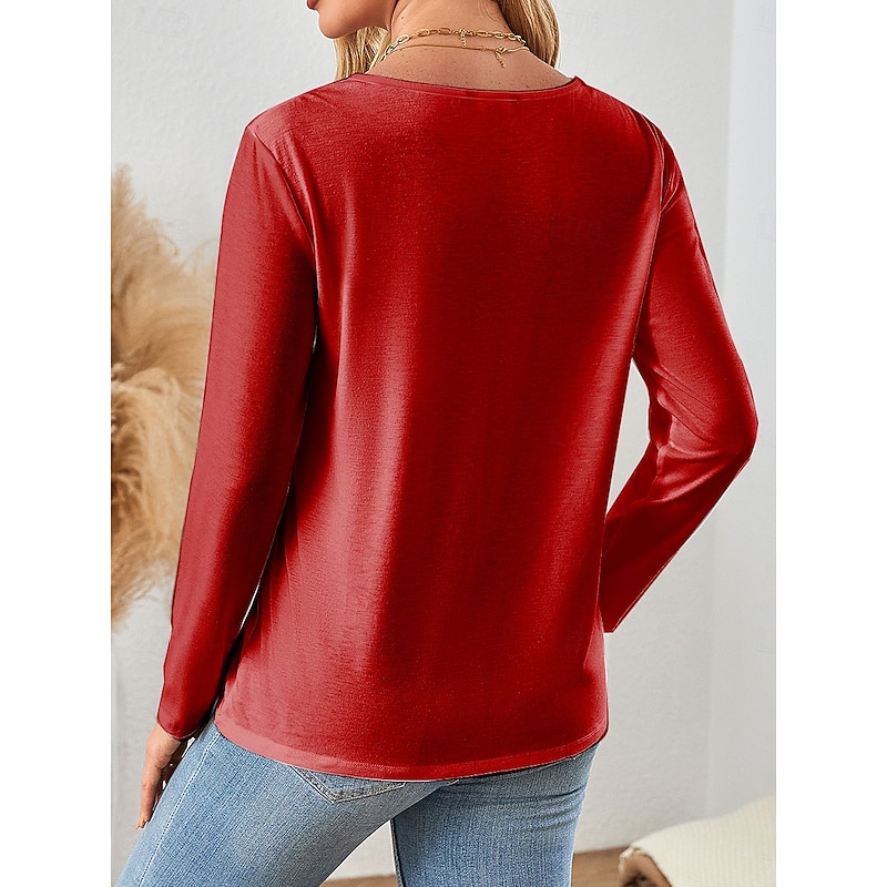 Women's T Shirt Graphic Geometric Abstract Fashion Stylish Casual Long Sleeve Crew Neck Regular Tops Daily Patchwork Print Asymmetrical Pink Red Blue Green Summer Fall Winter2