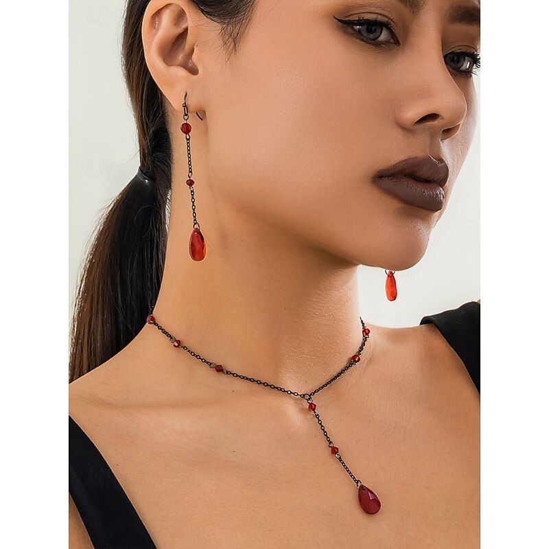 Women's Halloween Gothic Jewelry Set – Black Crystal Drop Necklace and Earrings for Party, Cosplay and Nightlife2