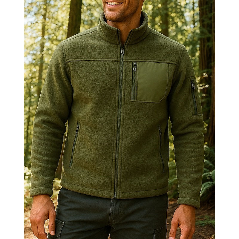 Men's Hiking Jacket Fleece Jacket Winter Outdoor Thermal Warm Top Black Green Coffee Grey3