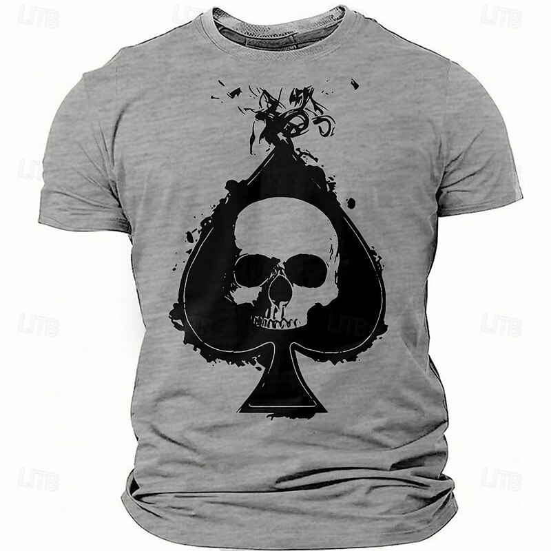 Men's Skull Spade Biker Graphic T-Shirt - Short Sleeve Lifestyle Tee