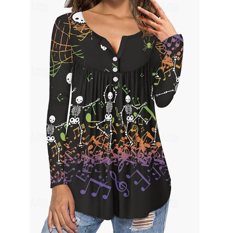 Women's Shirt Blouse Flower Modern Casual Long Sleeve V Neck Regular Tops Daily Going out Print Black Fall