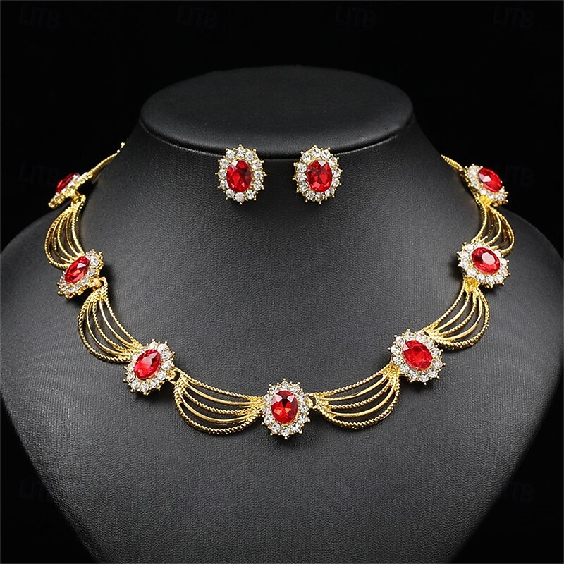 Jewelry Set Two-piece Suit Chrome Earrings Necklace Women's Elegant Vintage Fashion Vintage Style Classic Round Jewelry Set For Wedding Party Wedding Guest4
