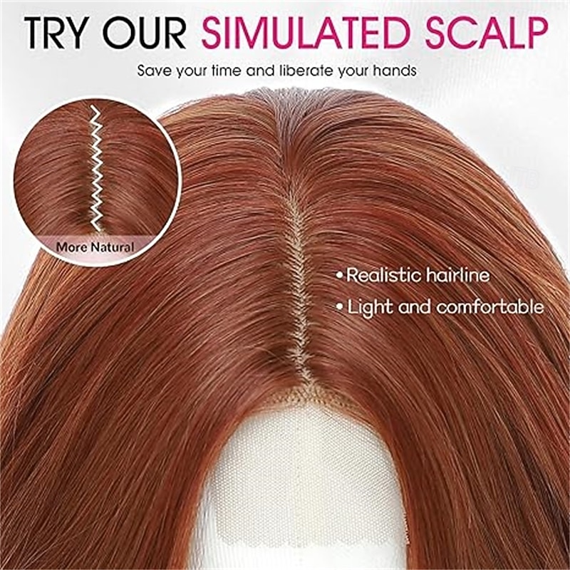 Auburn Medium Length Wigs for Women 18 Inch Middle Part Synthetic Hair Wavy Wig - Natural Hairline Wig for Daily Party/Halloween Use3