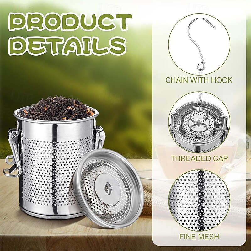 Large Tea Infuser for Loose Leaf Stainless Steel Tea Strainers and Spice Ball Extra Fine Mesh Strainer with Chain Hook and Lid2