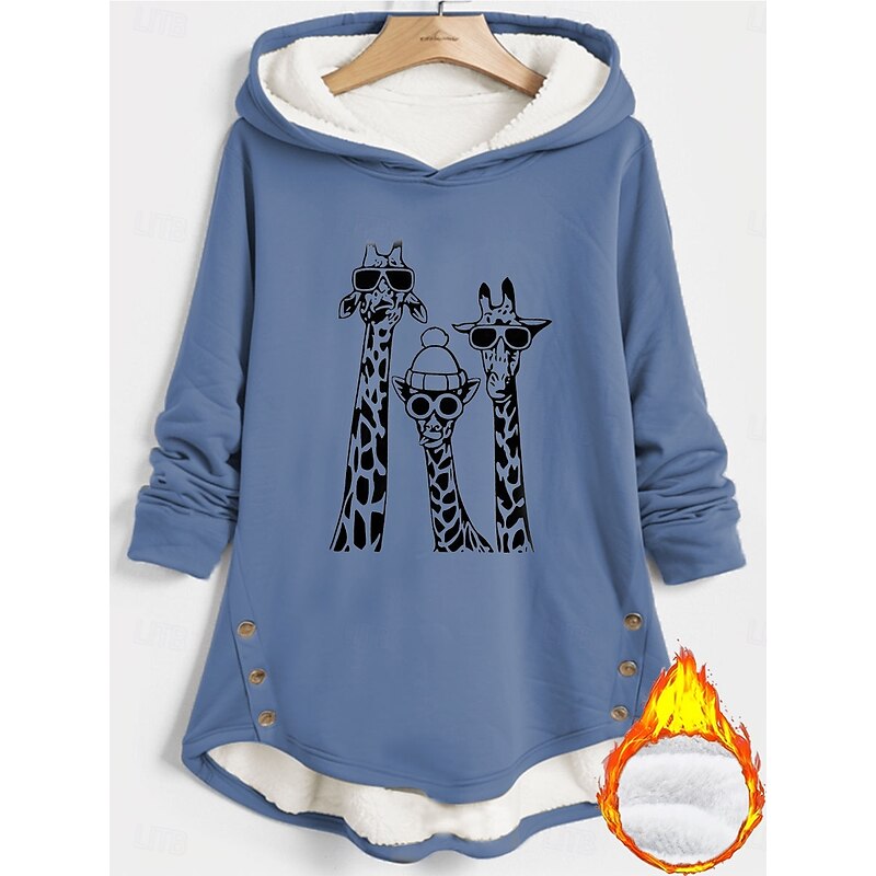 Women's Hoodie Sweatshirt Pullover Fleece Lined Warm Pajamas Hoodies Graphic Animal Warm Casual Fuzzy Long Sleeve Hooded Long Tops Casual Sports Print Black Pink Red Blue Gray Fall