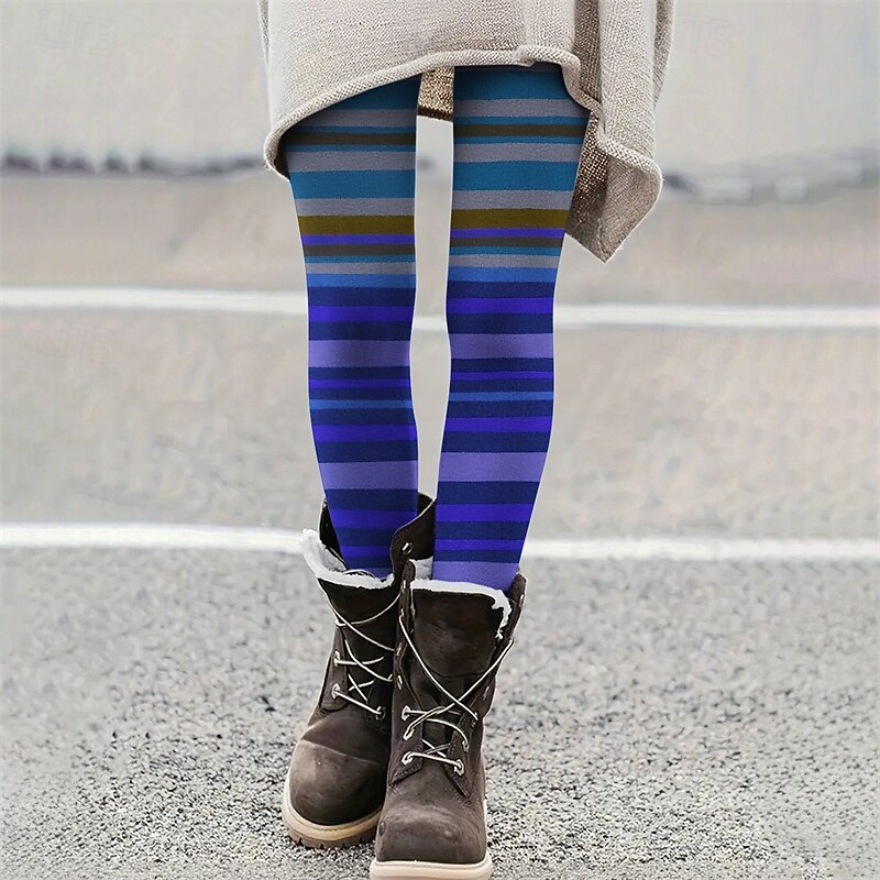 Women's Pants Trousers Leggings Cozy Leggings Streetwear Casual Full Length High Waist Stripe Elastic Waist Print Breathability Comfortable Stretchy Vacation Street Daily Wear Yellow Blue Purple2