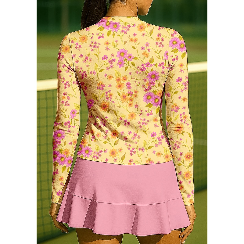 Women's Floral Sport Shirt Tennis Shirt Tennis Top Long Sleeve Zipper Floral UPF50+ UV Resistant High Elasticity Moisture Wicking Breathable Volleyball Tennis Golf Stand Collar Zip Collar Shirt2