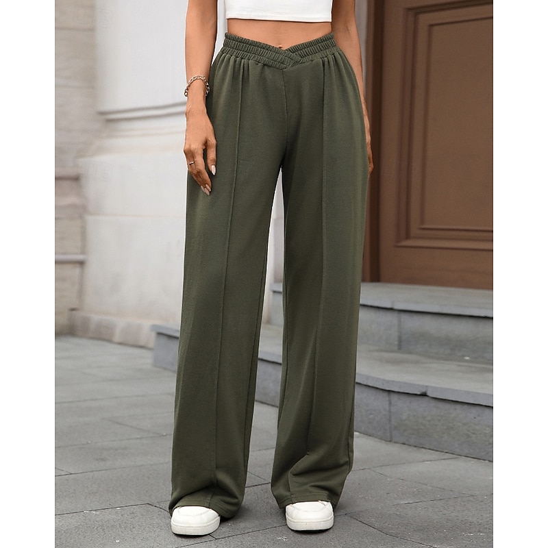 Women's Slacks Straight Streetwear Casual Full Length Natural Plain Pocket Elastic Waist Comfortable Street Holiday Weekend claret Navy Black Army Green Fall Regular Fit3