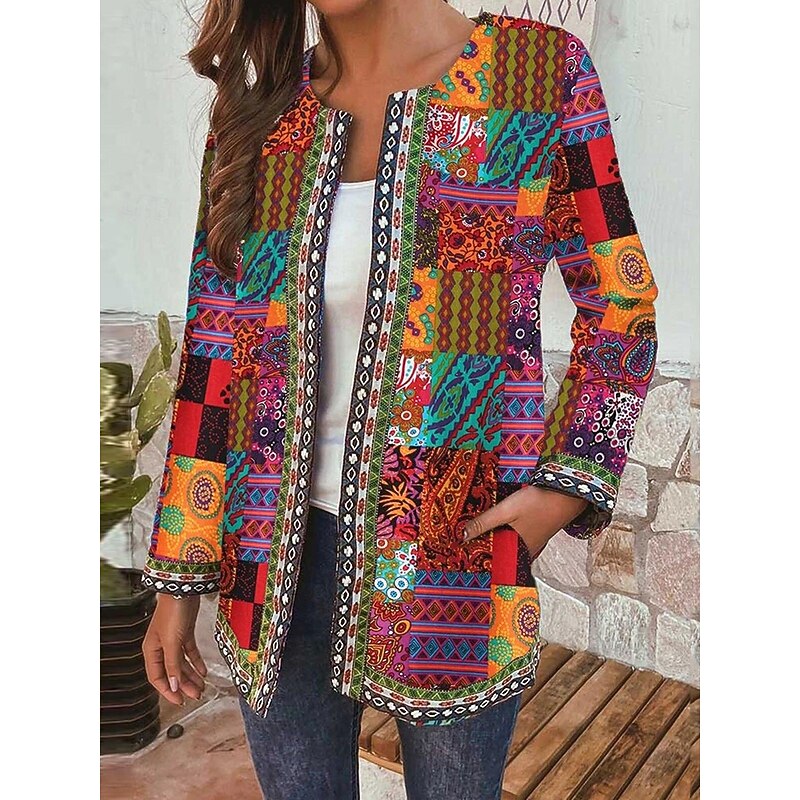 Women's Casual Jacket Dailywear Pocket Floral Warm Fashion Regular Fit Outerwear Long Sleeve Spring Gray Green3