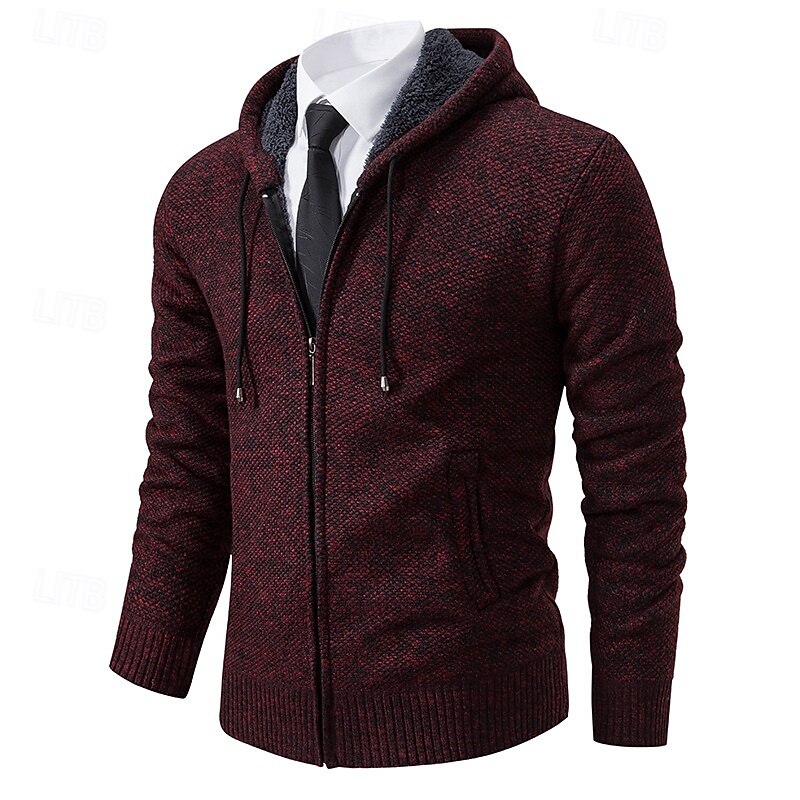 Men's Sweater Dress Sweater Cardigan Sweater Zip Sweater Knit Sweater Ribbed Knit Regular Tops Knitted Ribbed Plain Hooded Fashion Shawls Casual Daily Wear Clothing Apparel Fall Winter Burgundy Blue3