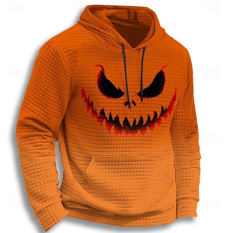 Halloween Men's Pumpkin Hoodie Sweatshirt Gothic Crew Neck Party Gift Streetwear Orange 3 Blue Drawstring Fall Winter Designer