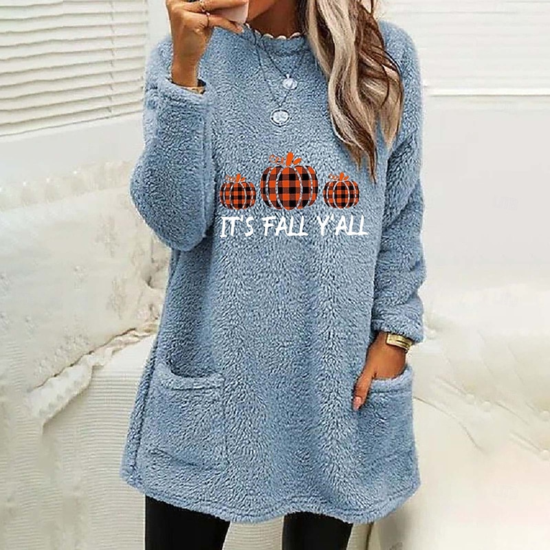Halloween Women's Pullover Sweatshirt Warm Active Classic Long Sleeve Round Neck Long Tops White Pink Blue Gray Spring Fall Winter Spring, Fall, Winter, Summer2