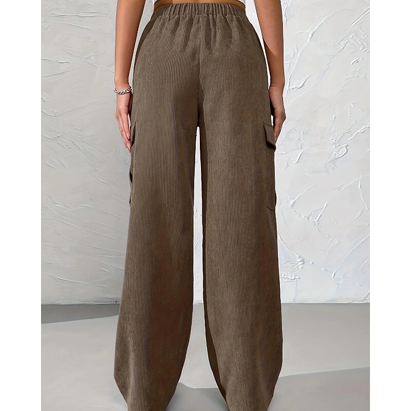 Women's Wide Leg Slacks Streetwear Casual Full Length Natural Plain Pocket Elastic Waist Comfortable Street Daily Wear Weekend Black Brown Fall Regular Fit3