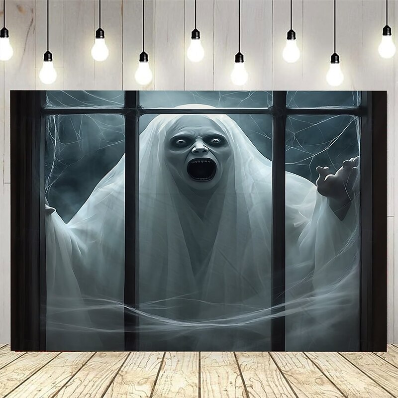 Halloween backdrop Scary Red-Eyed Demon Girl Tapestry – Creepy Horror Wall Hanging with Cracked Wall Effect, HD Print Gothic Halloween Backdrop for Bedroom, Living Room, Haunted House 2025 Halloween Decoration4