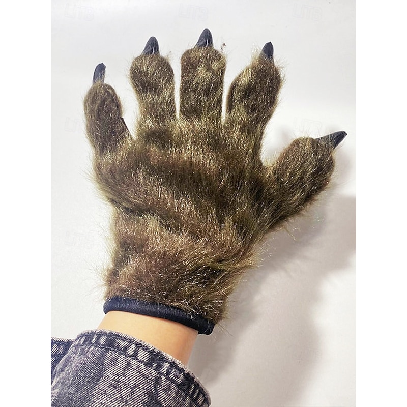 Men's Werewolf Claw Gloves – Faux Fur and Leather Halloween Gloves with Pointed Claws, Perfect for Halloween Costumes and Parties